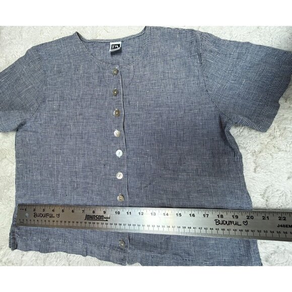 PA Company Boston Linen Houndstooth Short Sleeve Top & Skirt Set Blue Small - Picture 7 of 11